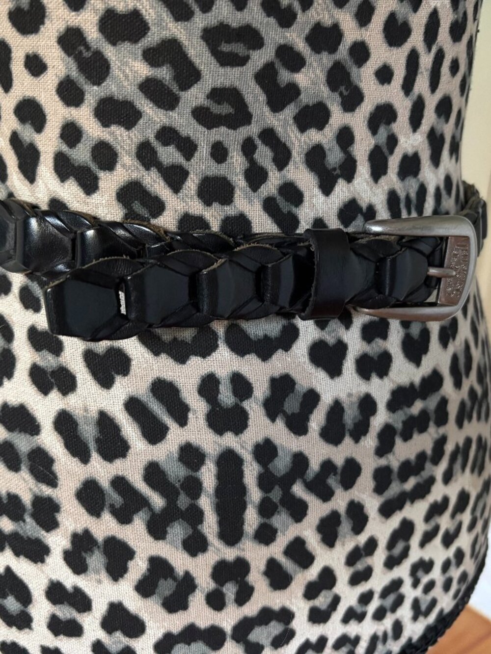 Levi Strauss Vintage Y2K Black Braided Genuine Leather Belt Engraved Buckle Med